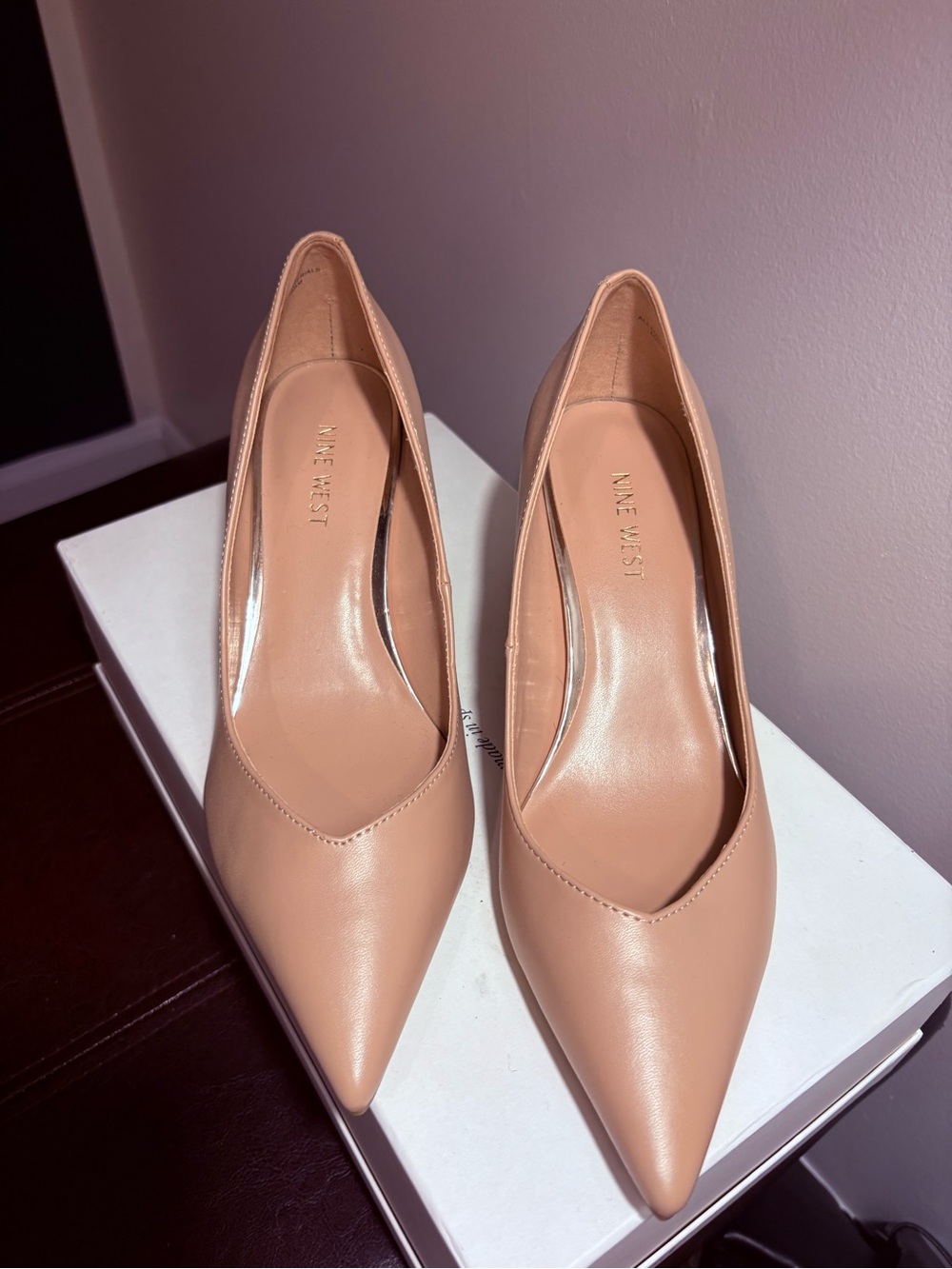 Nine West Nude Pointed-Toe Kitten Heel Pumps - Picture 3 of 7